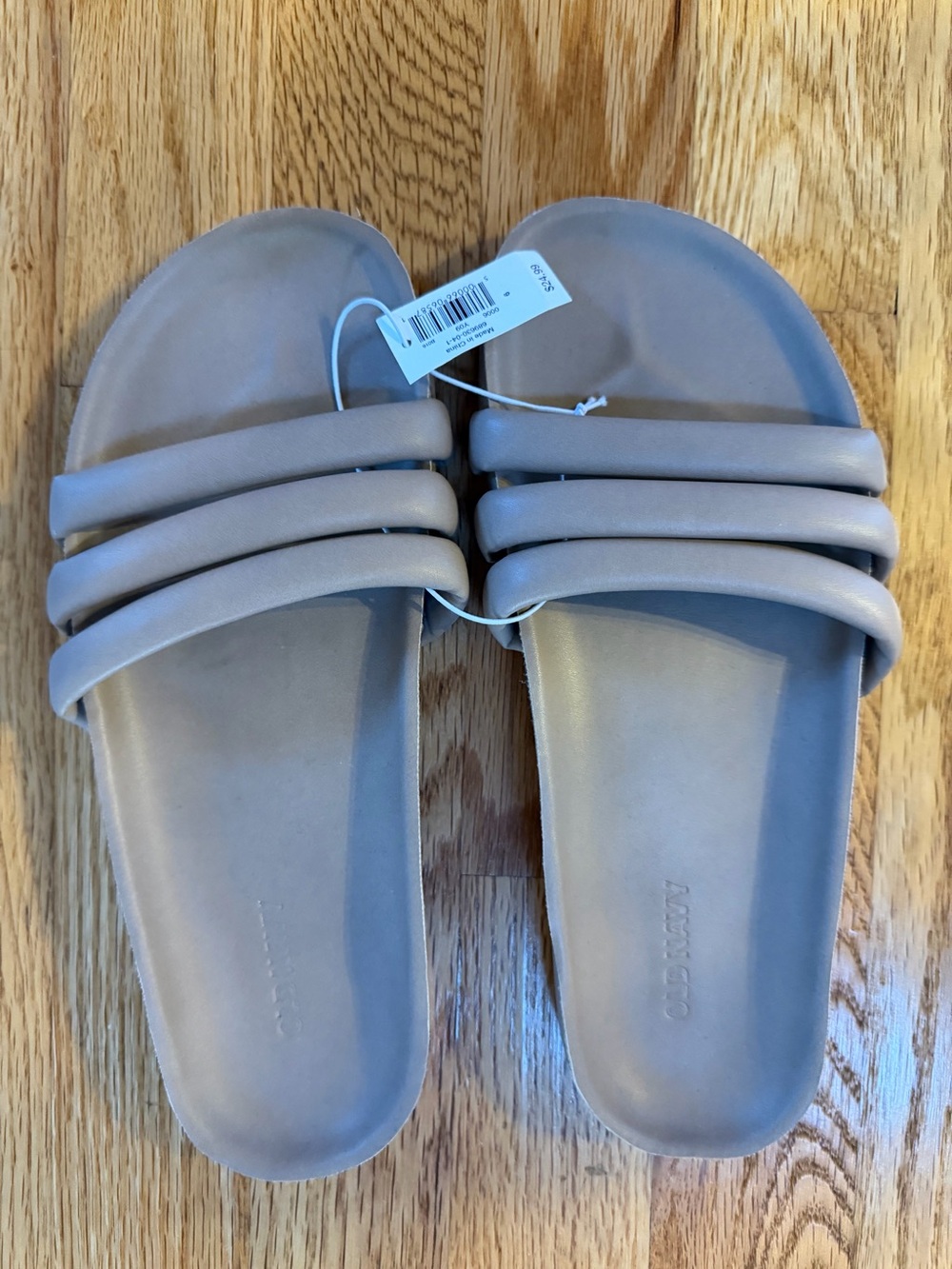 Old Navy Taupe Triple-Strap Slide Sandals